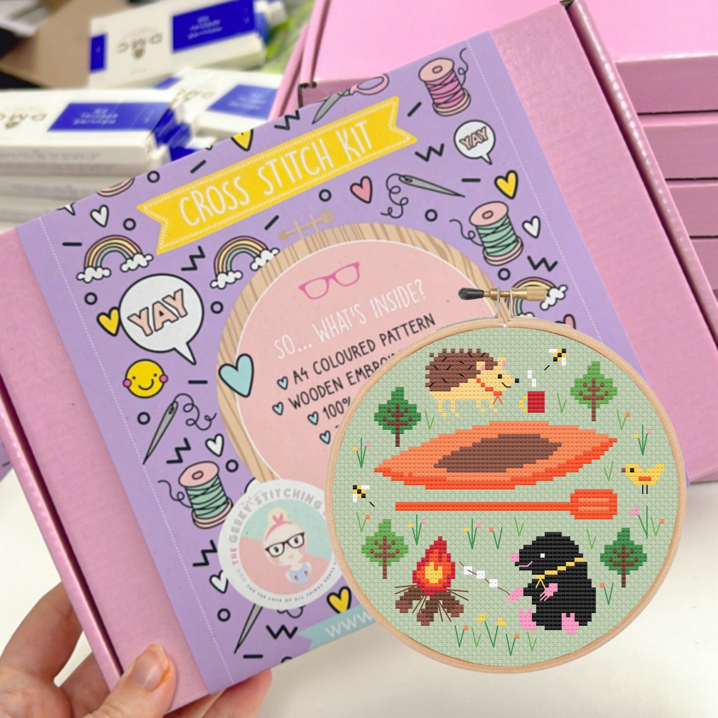 Hedgehog & Mole go Kayaking- *Cross Stitch Kit*
