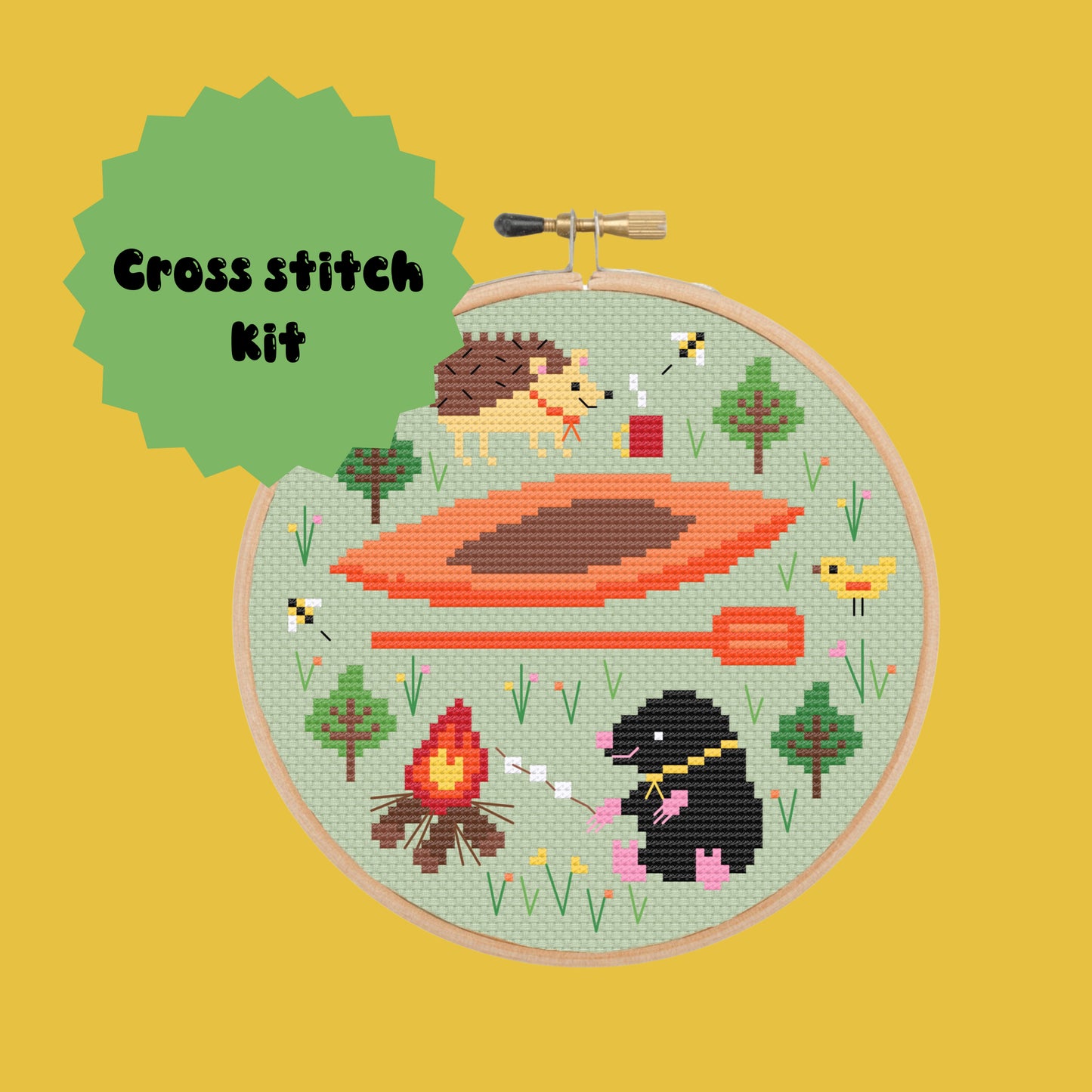 Hedgehog & Mole go Kayaking- *Cross Stitch Kit*