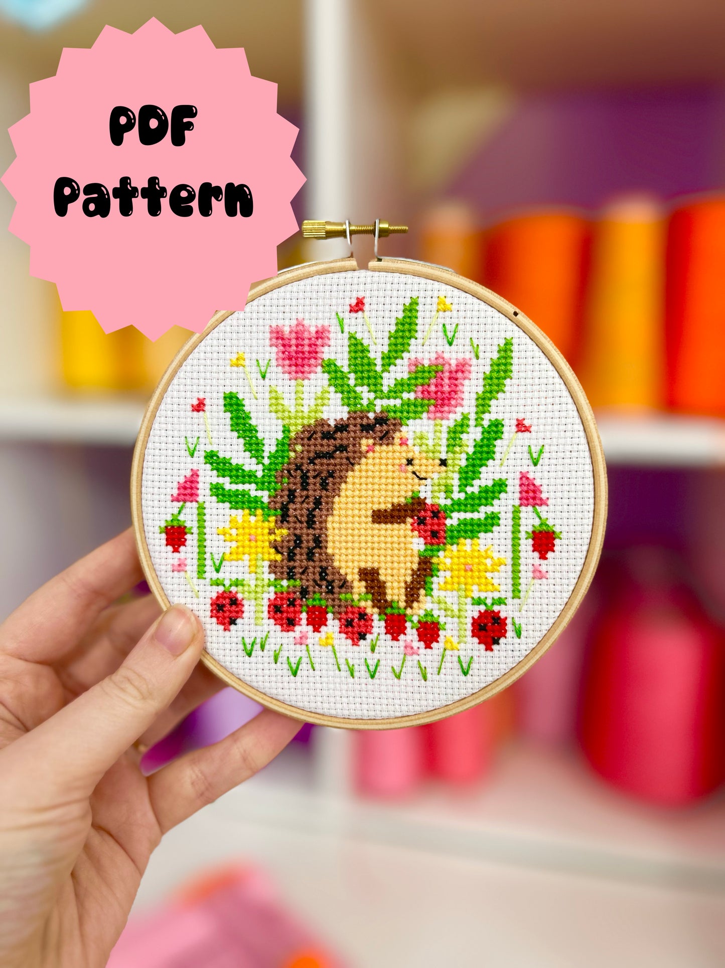 Hedgehog amongst Strawberries 'Cross Stitch Pattern'