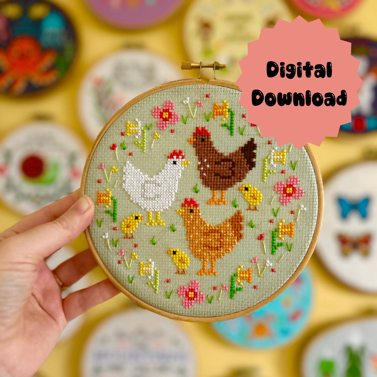 Chickens amongst the Daffodils 'Cross Stitch Pattern'