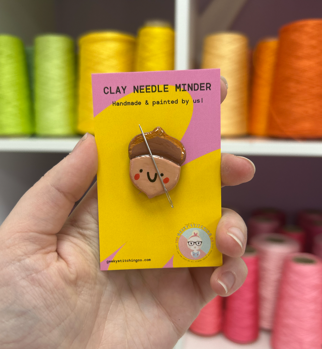 Handmade Clay needle Minder (Acorn)