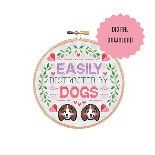 Easily distracted by dogs 'Cross Stitch Pattern'