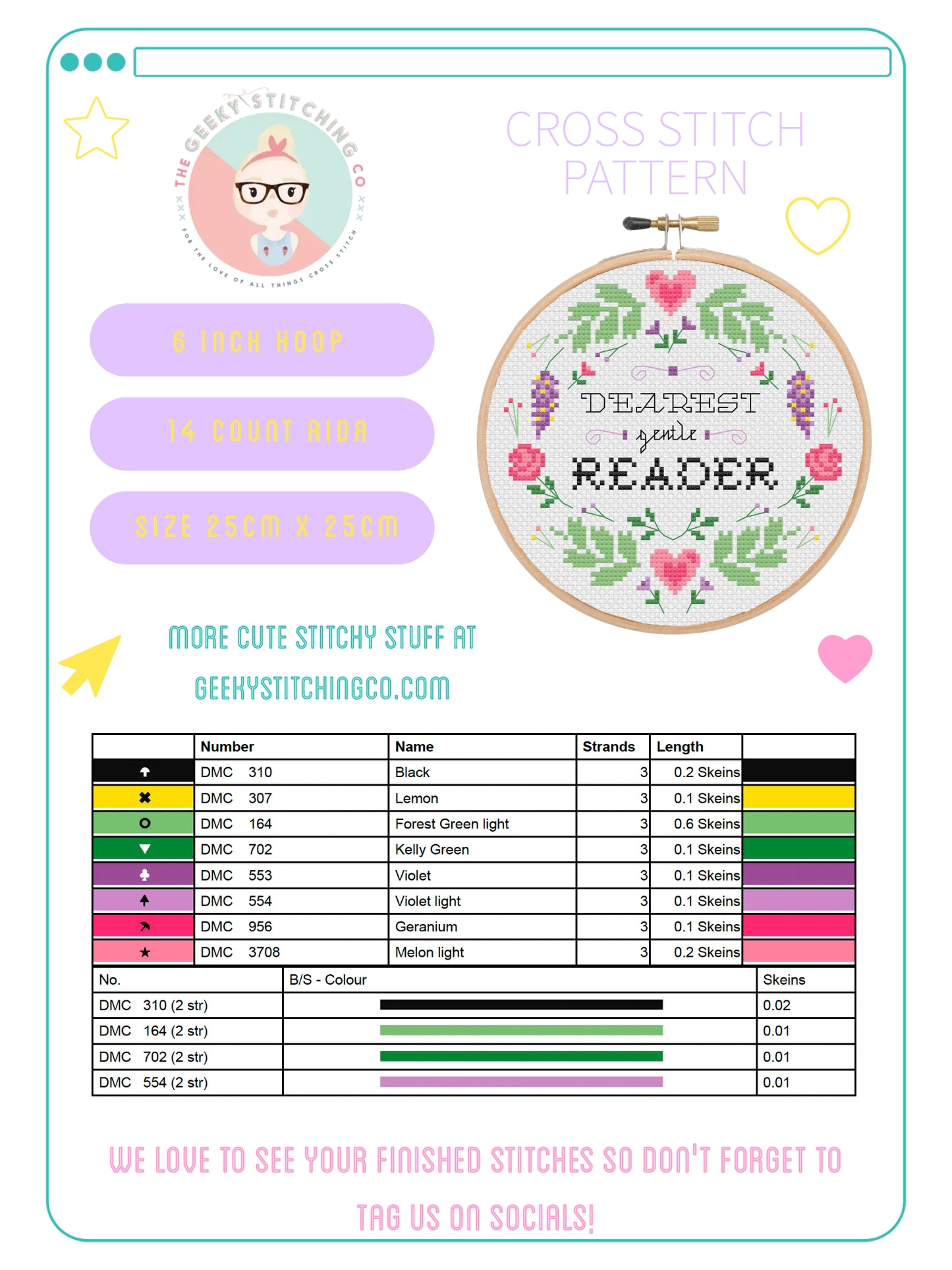 Dearest gentle reader 'Cross Stitch Pattern'