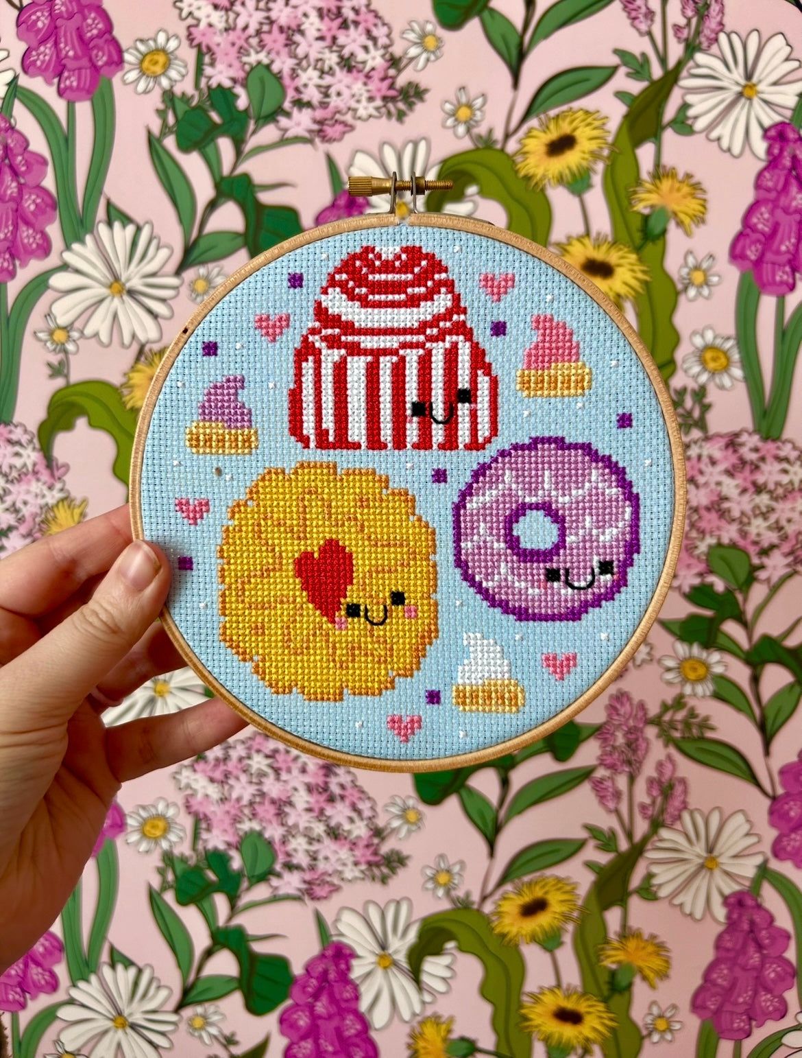 British Biscuits Sampler (Teacake, Party Ring & Jammie Dodger) *Cross Stitch Kit*