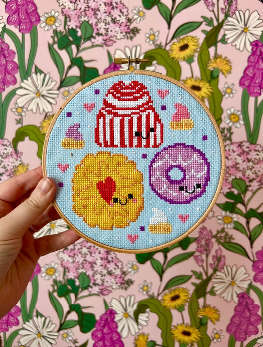 British Biscuits Sampler (Teacake, Party Ring & Jammie Dodger) *Cross Stitch Kit*