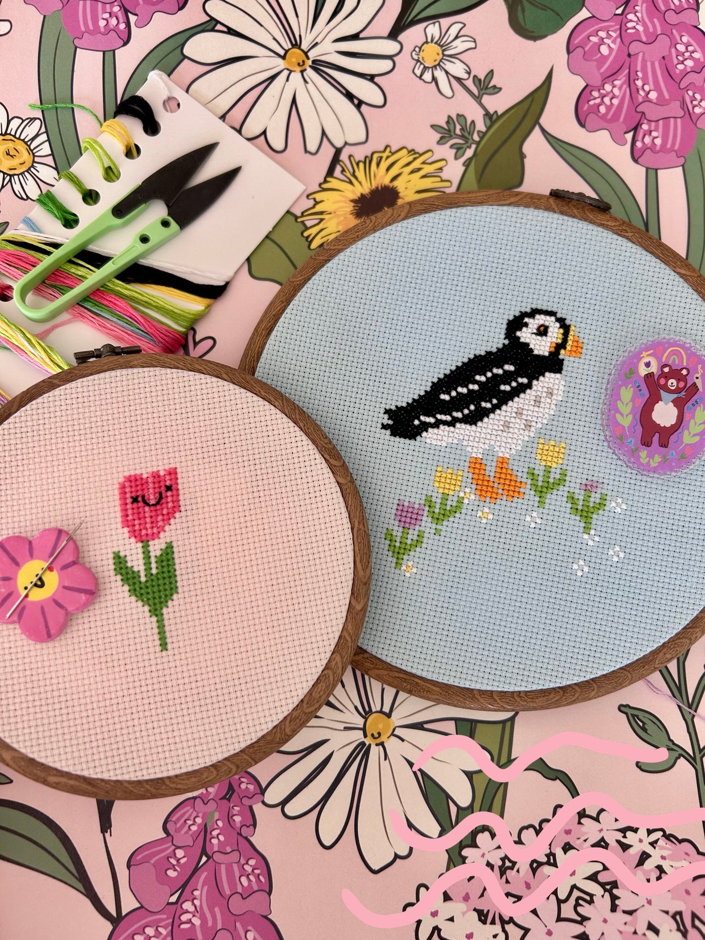 Puffin & wildflowers *Cross Stitch Kit* (coming soon)