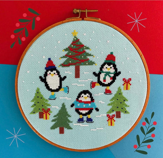 Ice Skating Penguins- *Cross Stitch Kit*