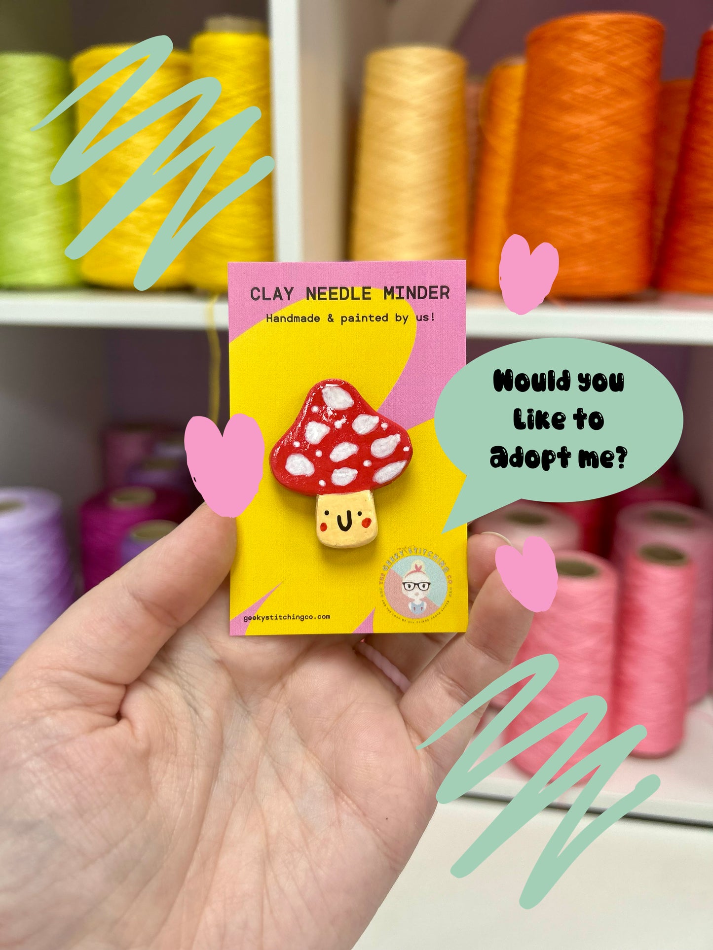 Handmade Clay needle Minder (Mushroom)