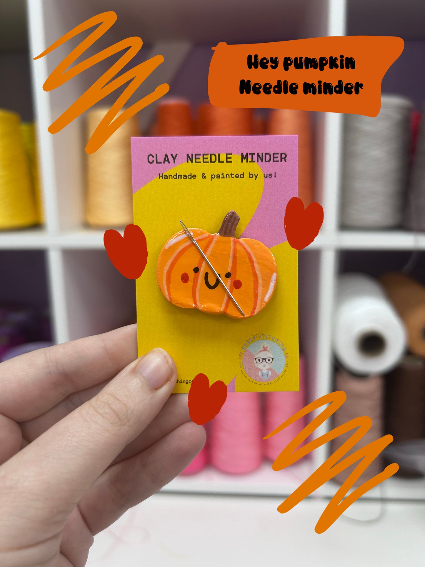 Handmade Clay needle Minder (Pumpkin)
