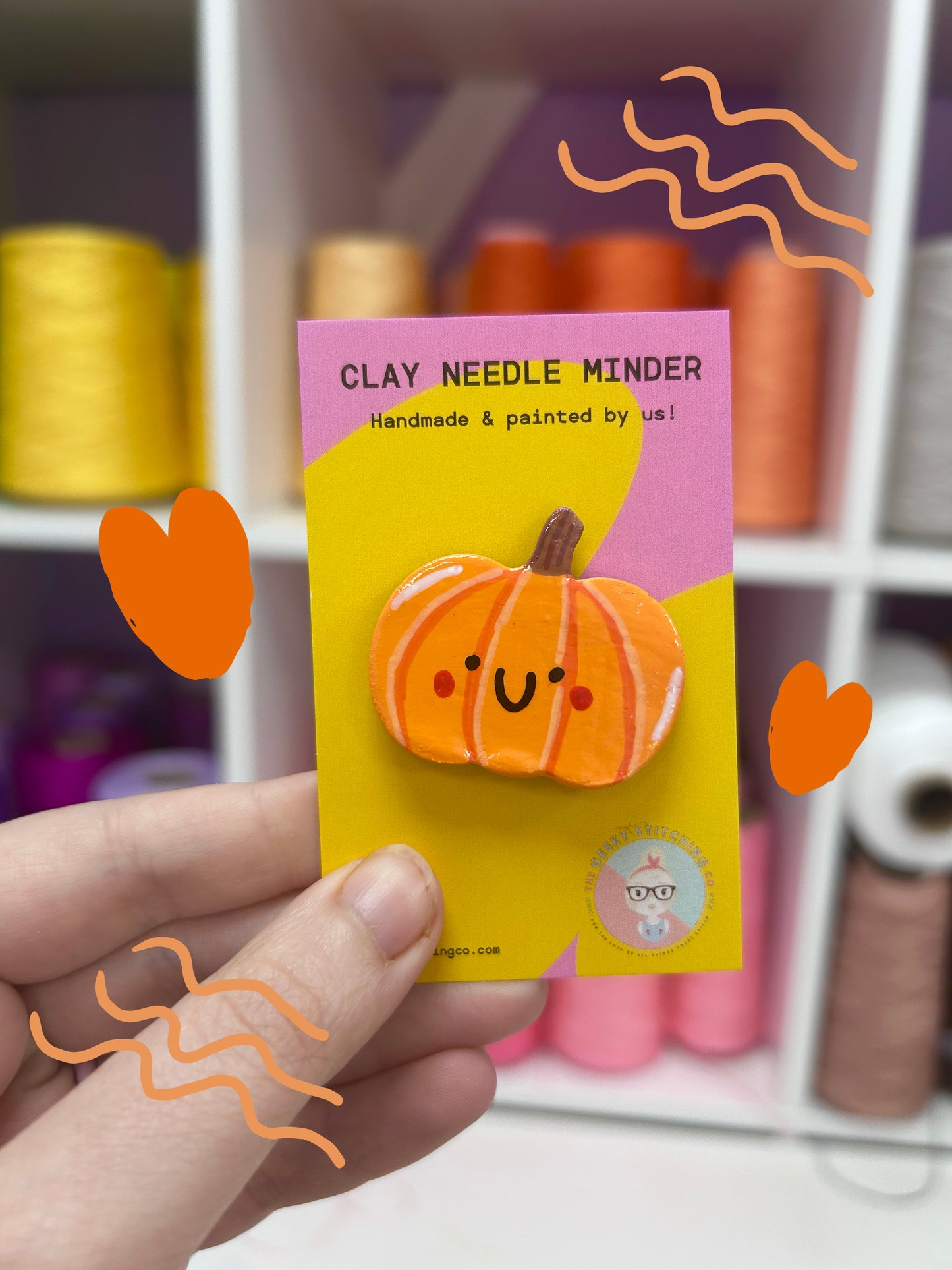 Handmade Clay needle Minder (Pumpkin)