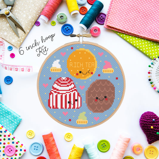 British Biscuits Sampler (Rich Tea, Tea cake & Chocolate Digestive) *Cross Stitch Kit*