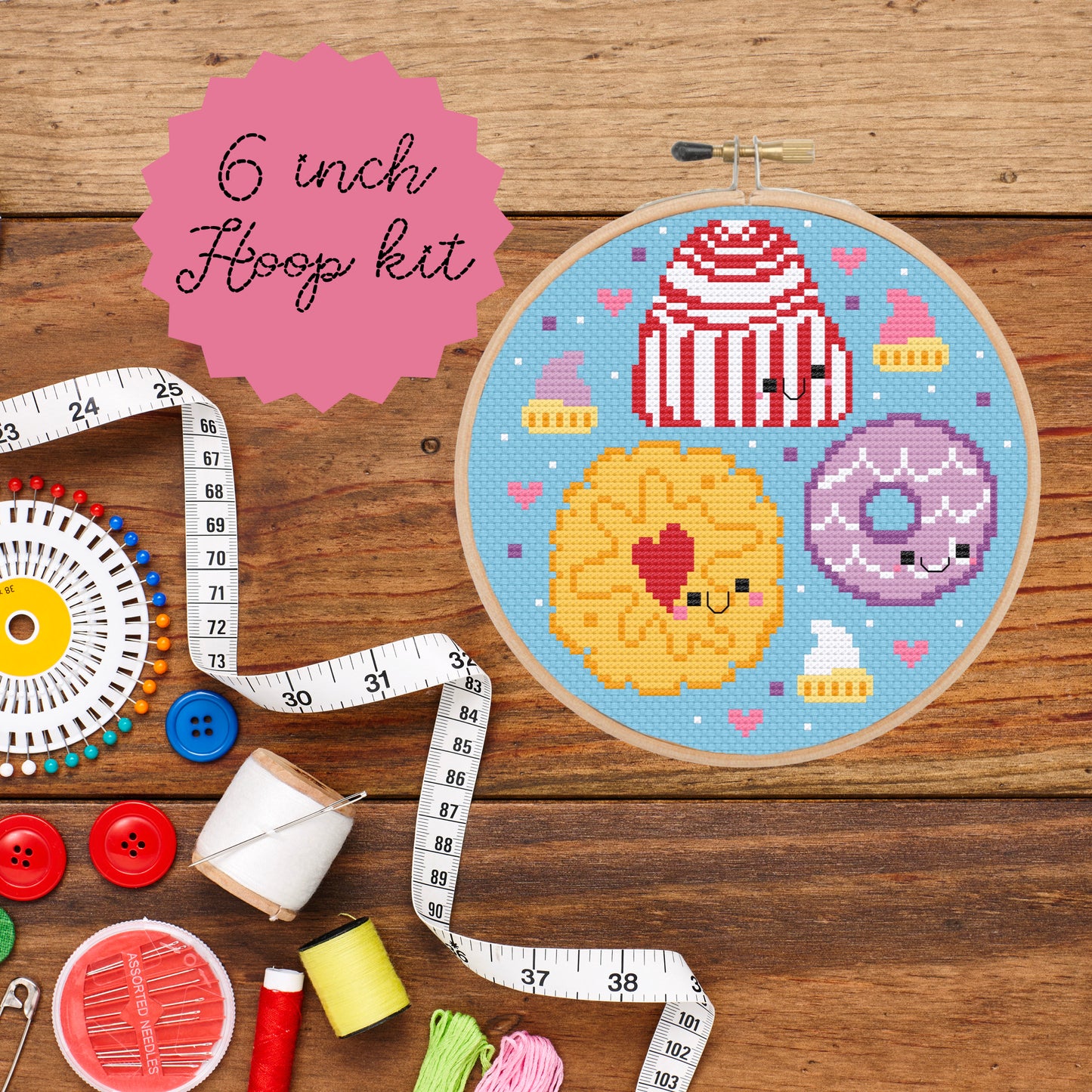 British Biscuits Sampler (Teacake, Party Ring & Jammie Dodger) *Cross Stitch Kit*