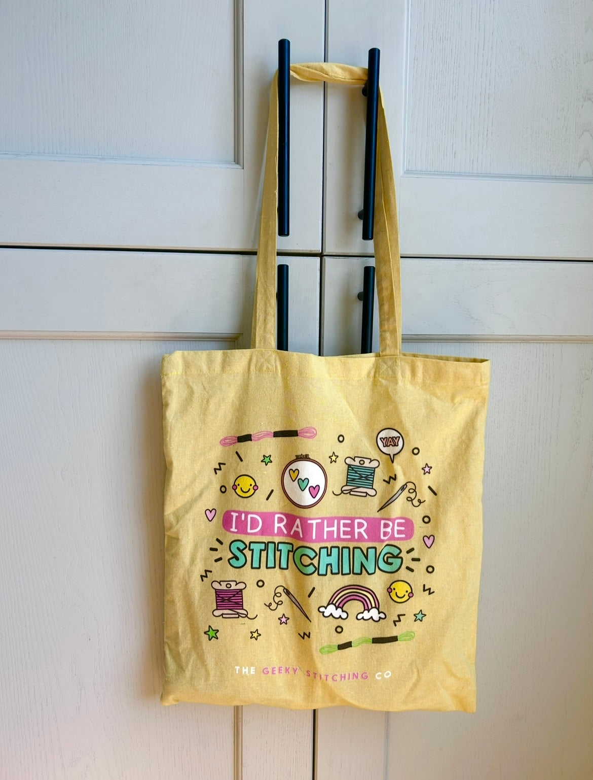 I'd rather be Stitching -Cotton tote bag