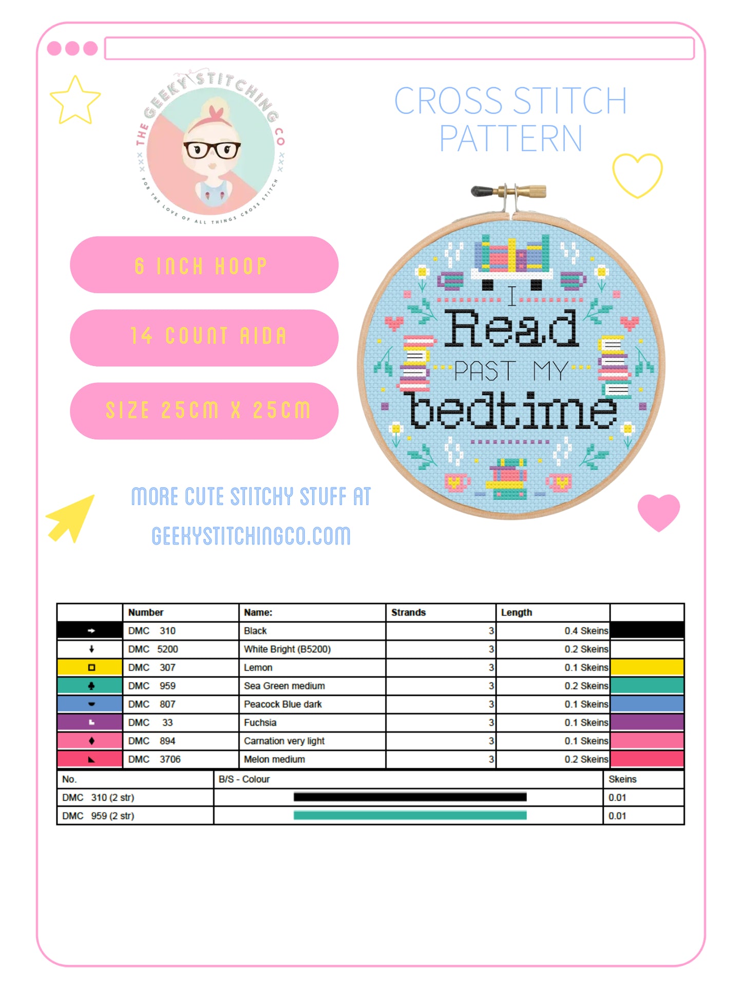 I read past my bedtime  - *Cross Stitch Kit*