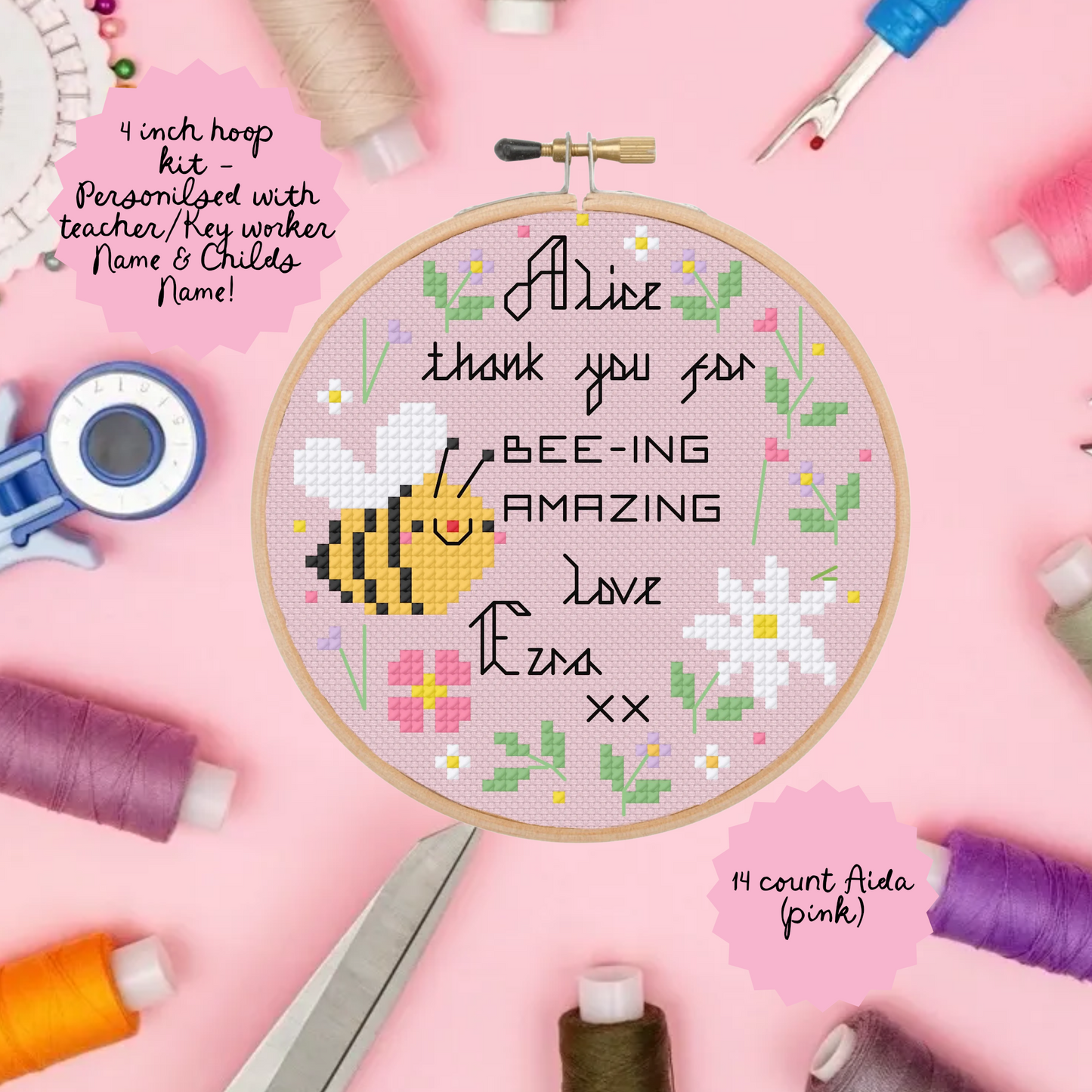Thank you for Bee-Ing amazing (teacher/Key worker) *Cross Stitch Kit*