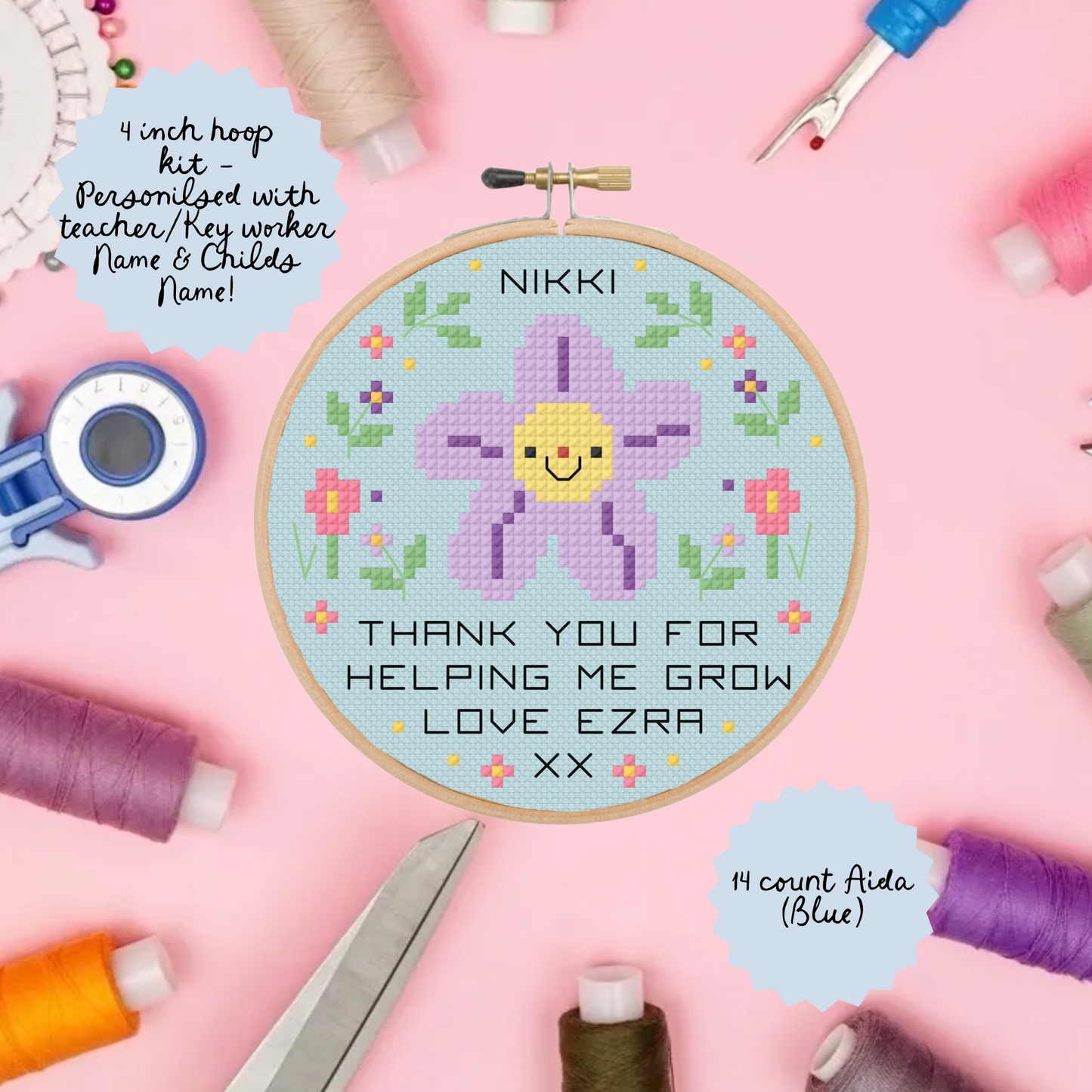 Thank you for helping me Grow (teacher/Key worker) *Cross Stitch Kit*