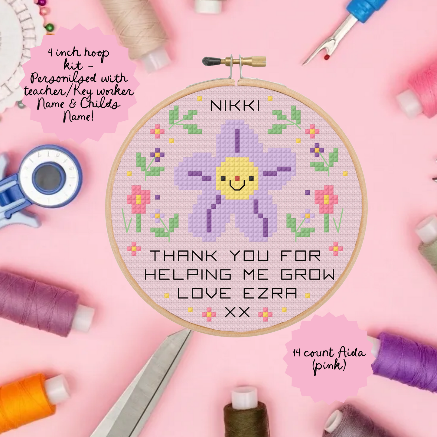 Thank you for helping me Grow (teacher/Key worker) *Cross Stitch Kit*