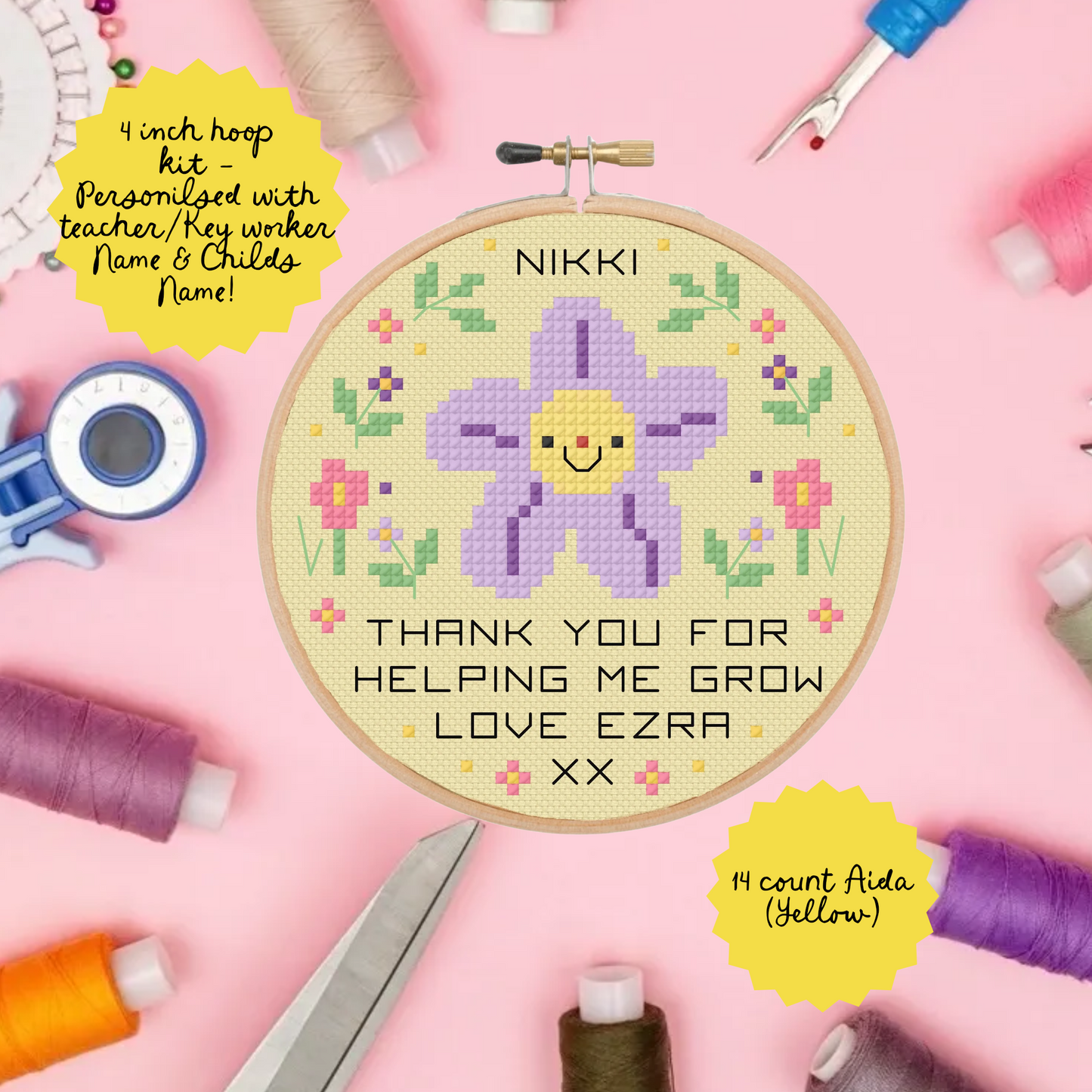 Thank you for helping me Grow (teacher/Key worker) *Cross Stitch Kit*