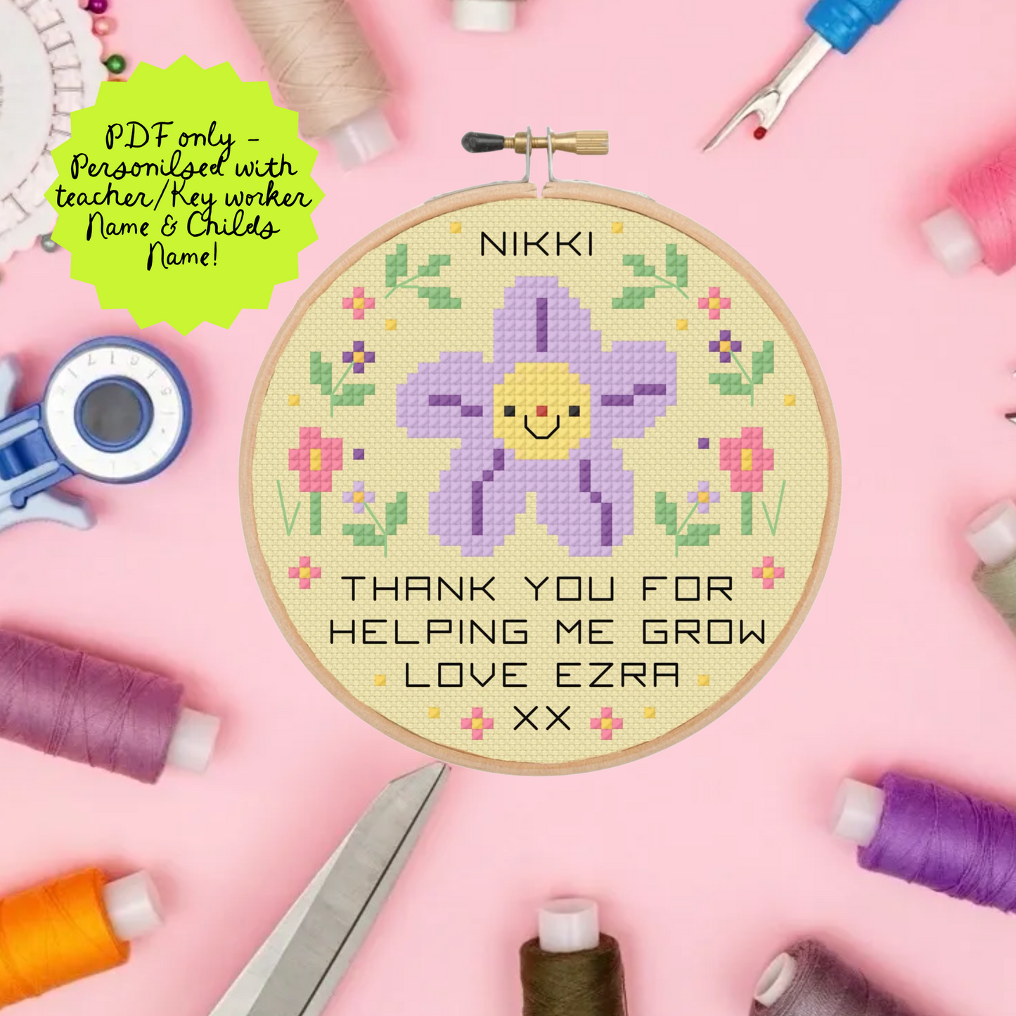 Thank you for helping me Grow (teacher/Key worker) *Cross Stitch Kit*