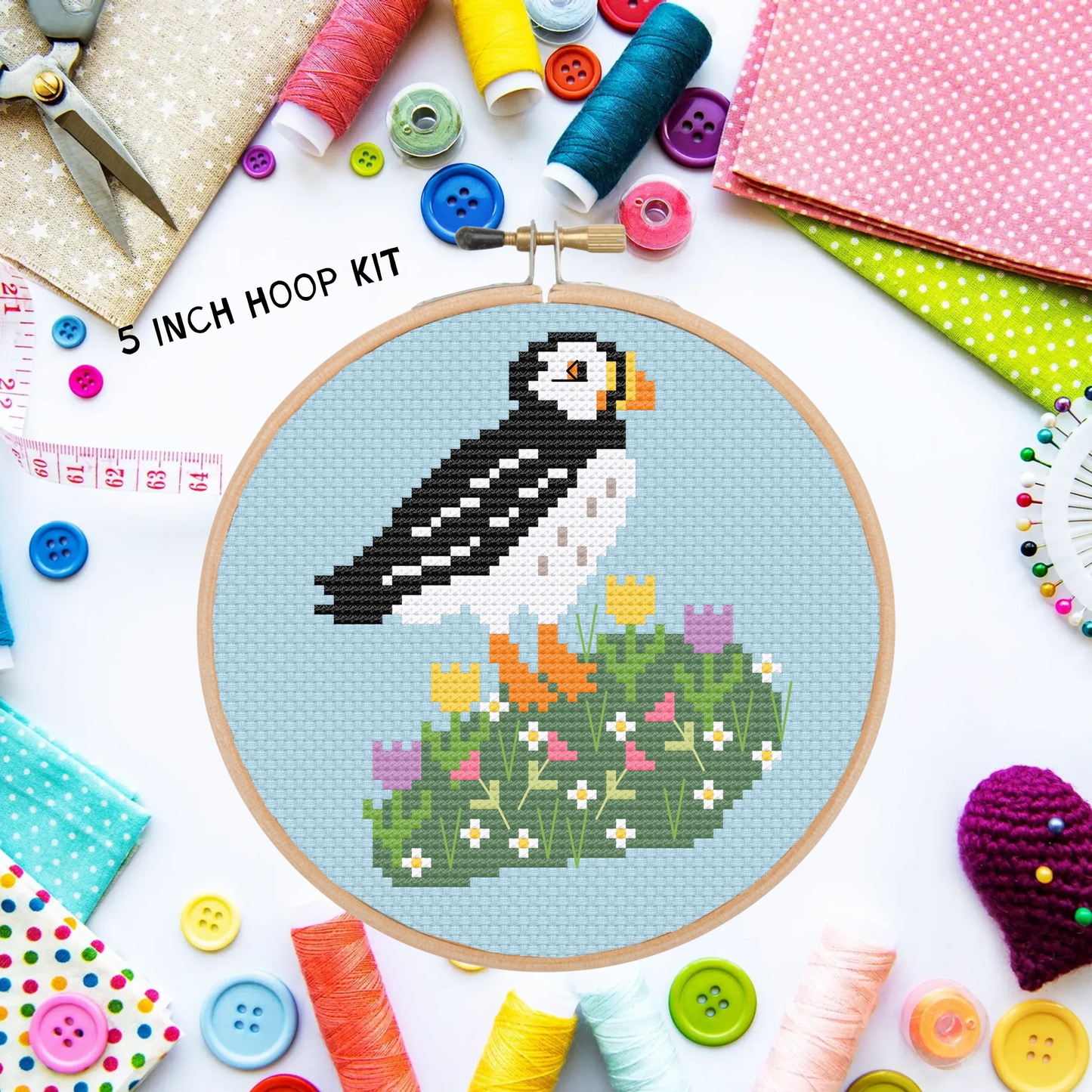 Puffin & wildflowers *Cross Stitch Kit* (coming soon)