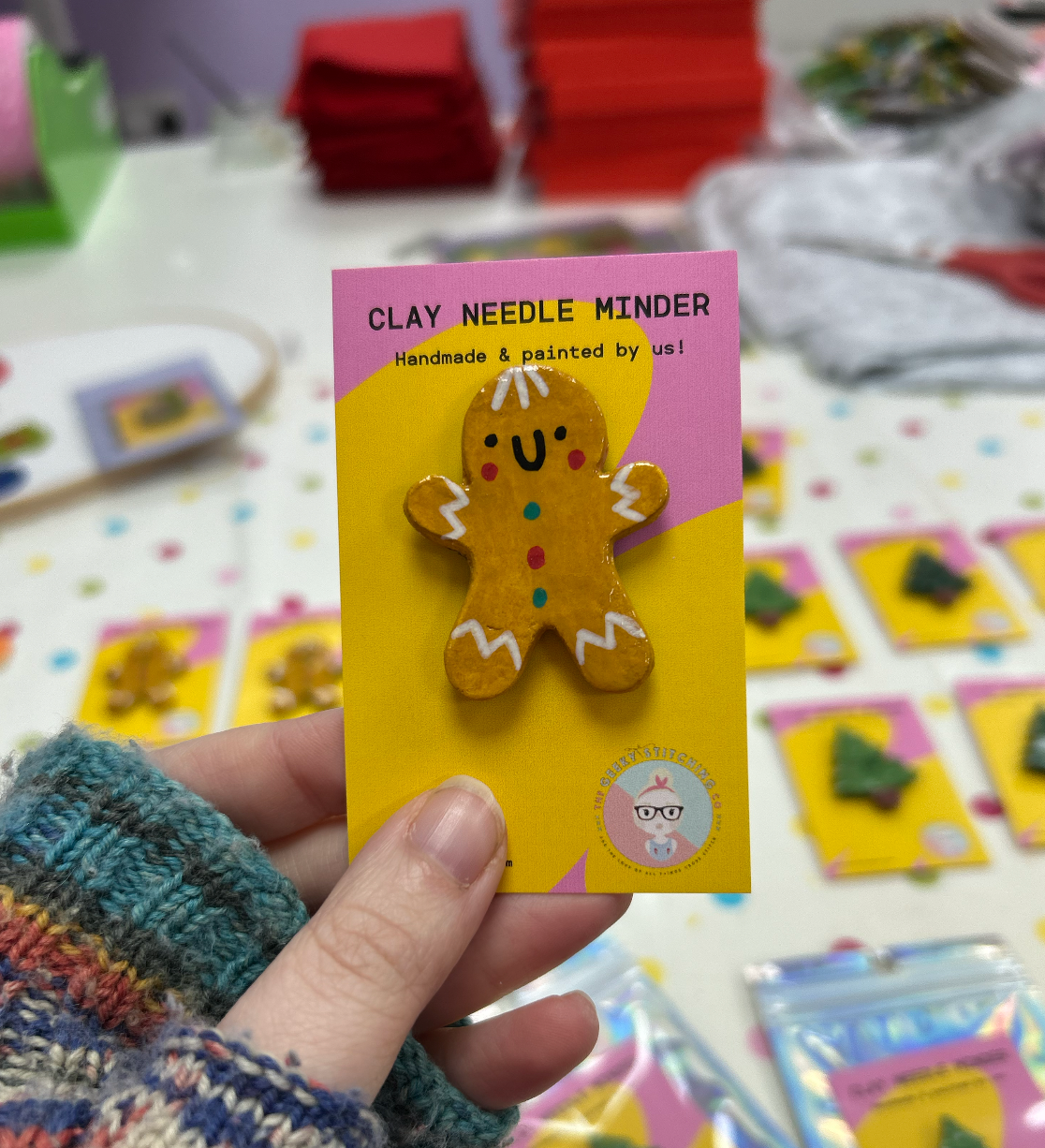 Handmade Clay needle Minder (Gingerbread Man) Pre-order