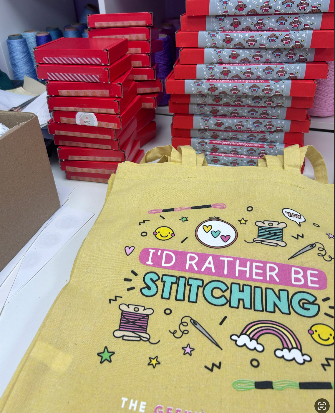 I'd rather be Stitching -Cotton tote bag