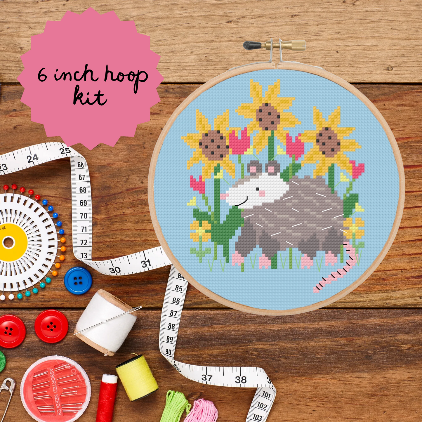 Opossum amongst Sunflowers *Cross Stitch Kit*