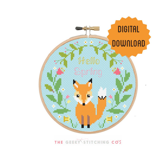 Hello Spring (fox) 'Cross Stitch Pattern'